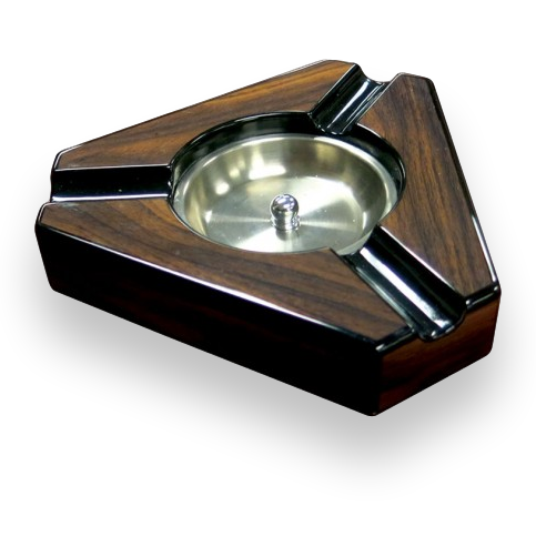 Prestige Triangular Wood 3-Cigar Ashtray - Exterior Front