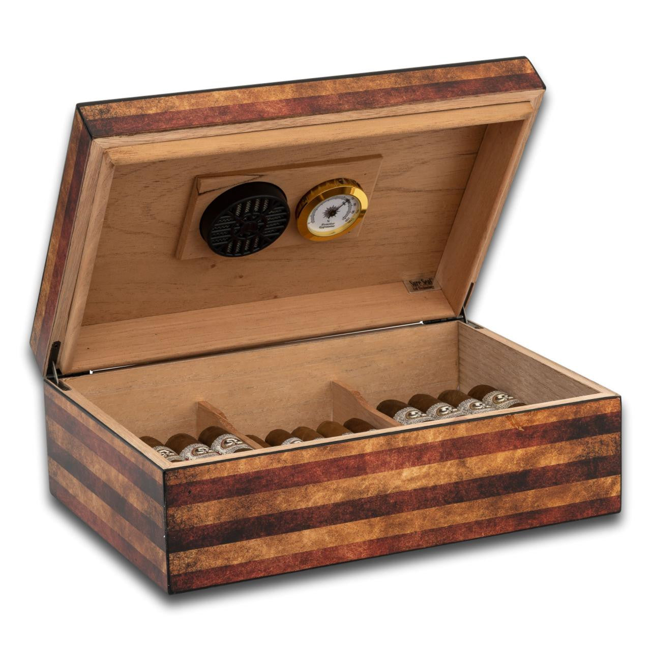 Humidor Supreme Old Glory Desktop Humidor - 25-50 Cigars - Interior Front with Cigars