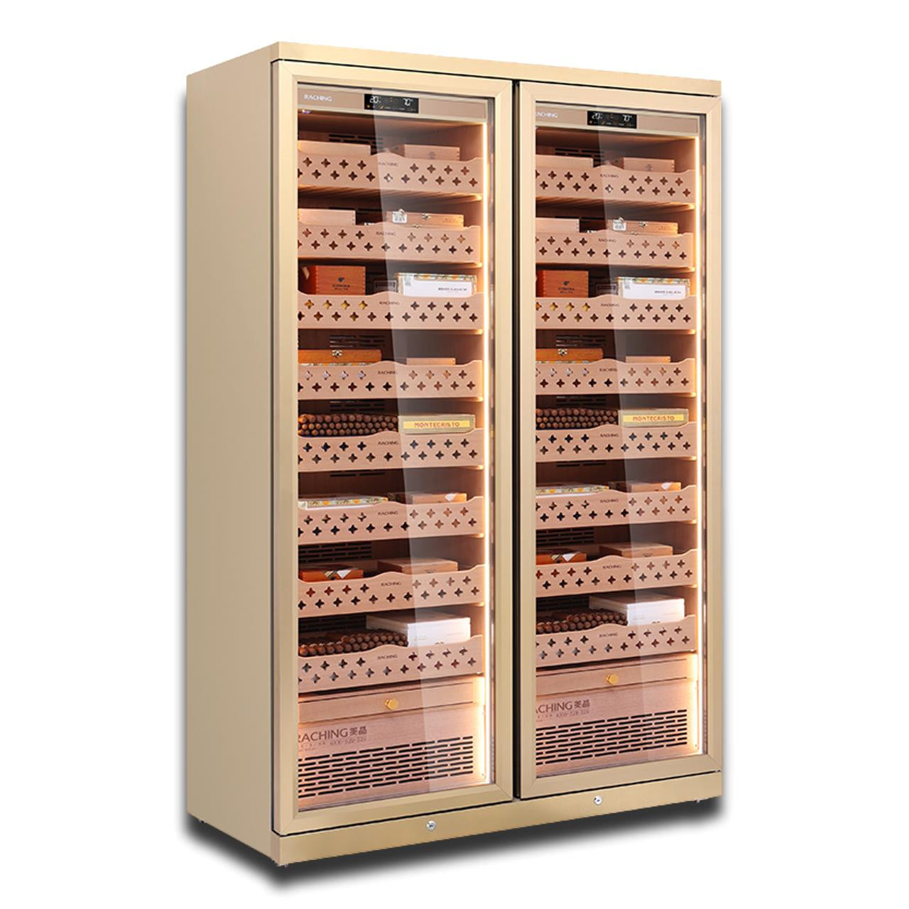 Raching CD1200 Climate Control Stainless Steel Double Door 3,200-Cigar Electric Humidor - Champaign Gold - Main Image