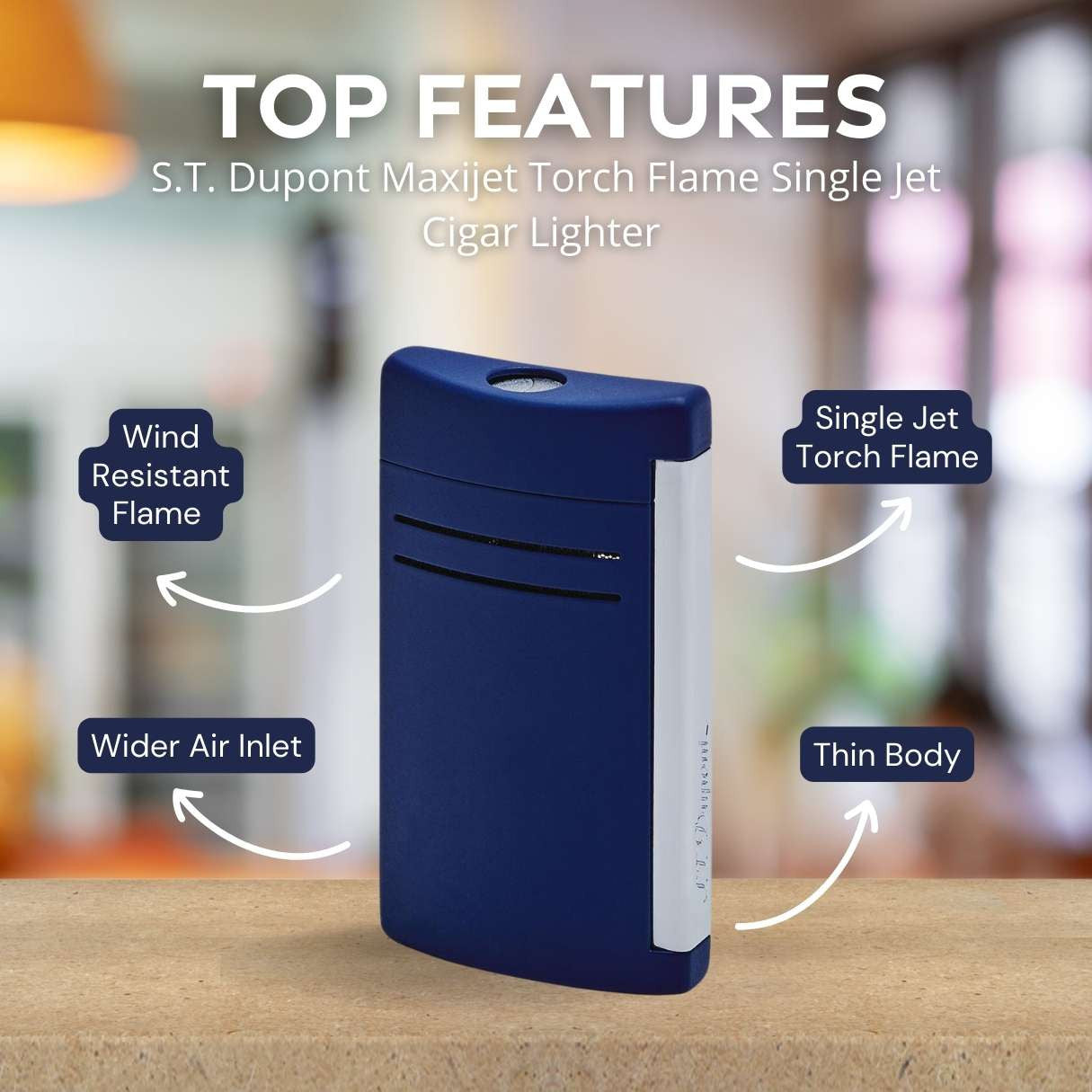 S.T. Dupont Maxijet Torch Flame Single Jet Cigar Lighter - Matte Blue - Top Features