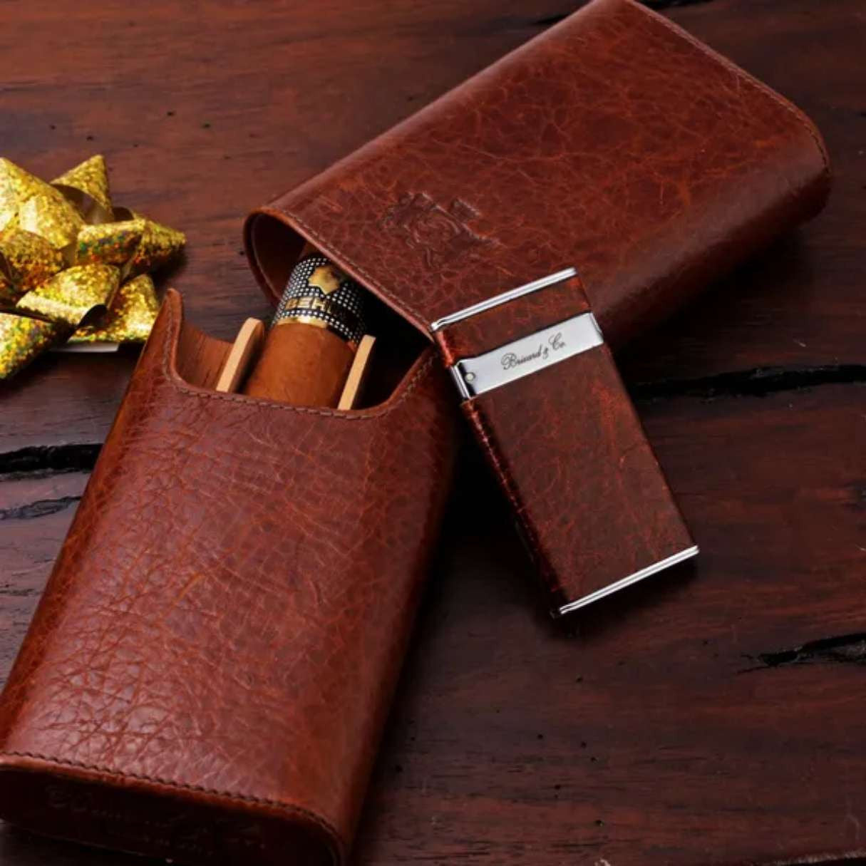 Brizard & Co Antique Saddle Sottile Torch Flame Single Jet Cigar Lighter - Lifestyle Set 1