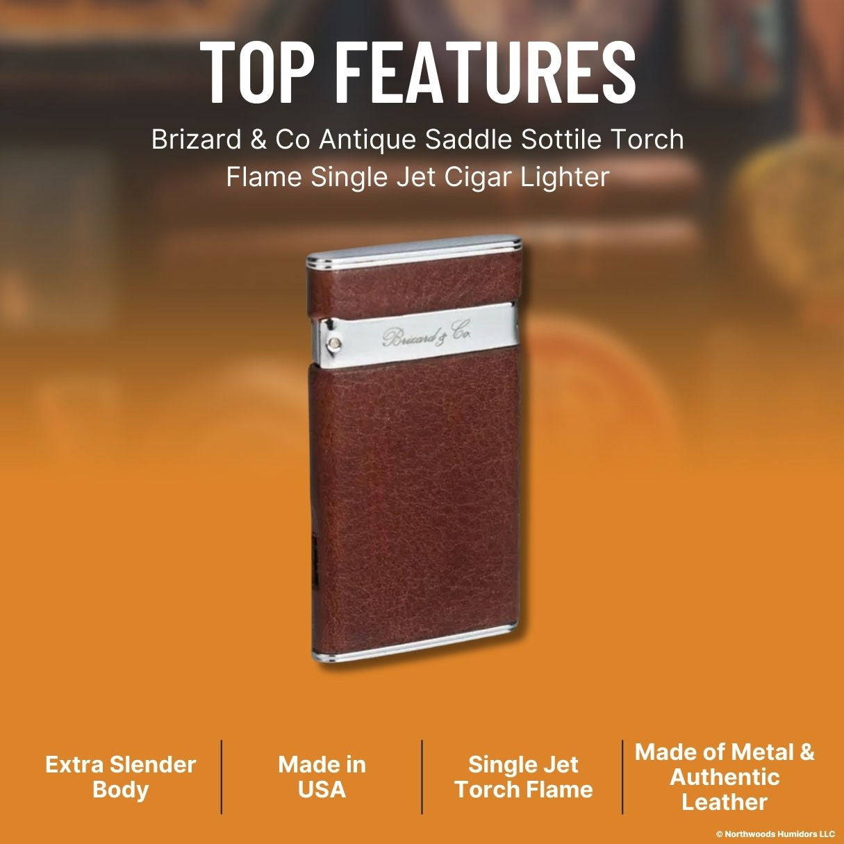 Brizard & Co Antique Saddle Sottile Torch Flame Single Jet Cigar Lighter - Top Feature