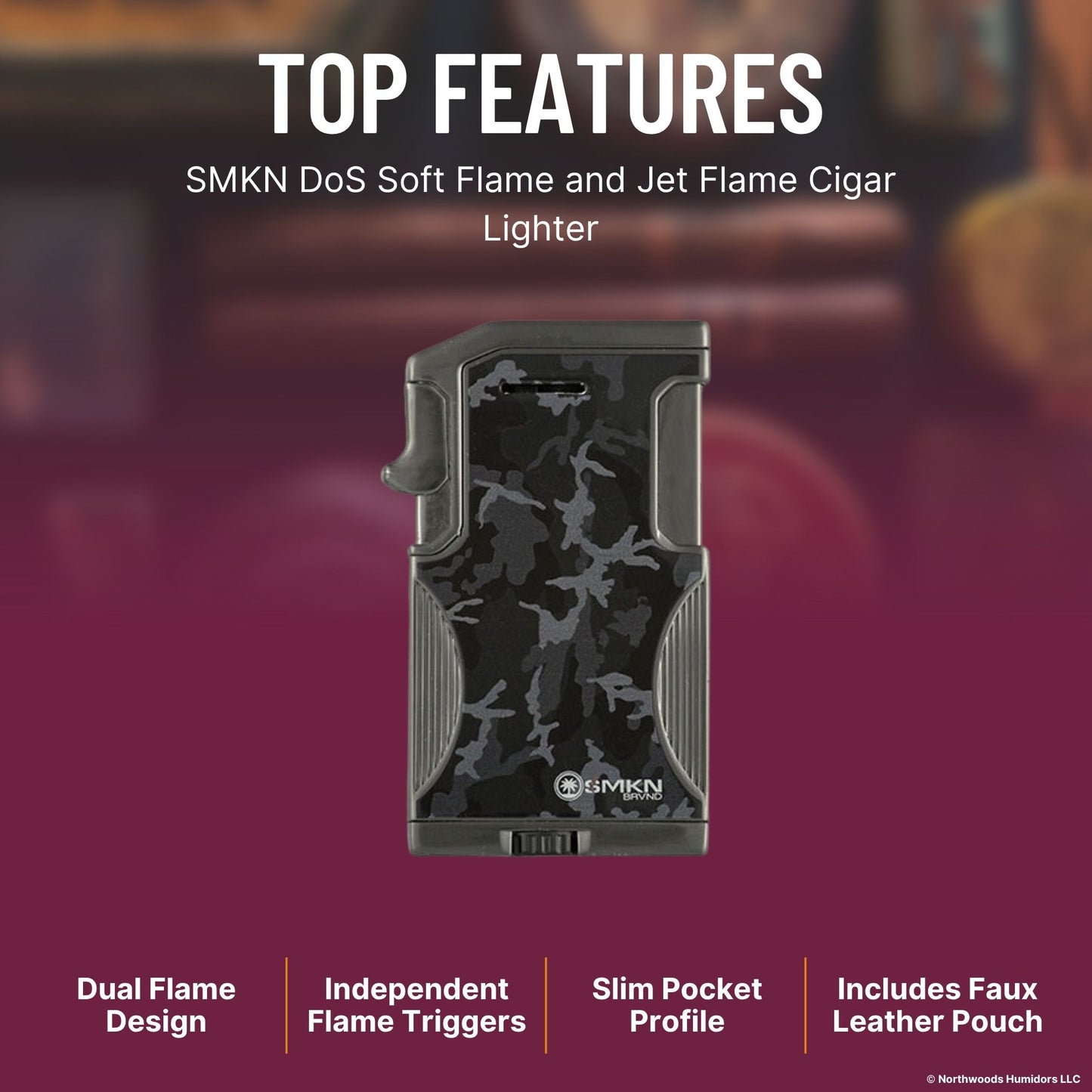 SMKN DoS Soft Flame and Jet Flame Cigar Lighter - Top Features Image