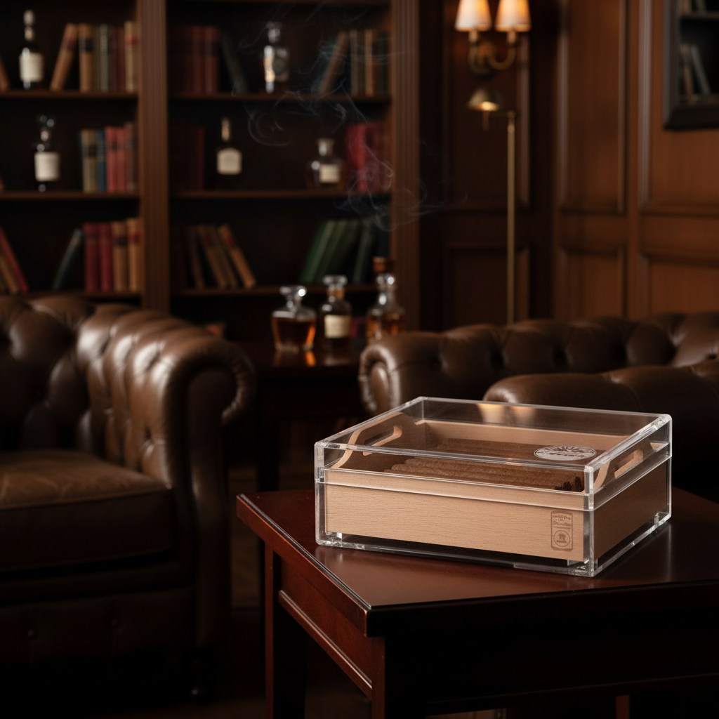 Small Acrylic 20-Cigar Humidor in use at home