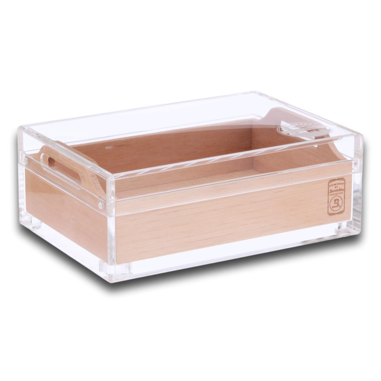 Small Acrylic 20-Cigar Humidor Powered by Boveda - Diagonal View without Cigars