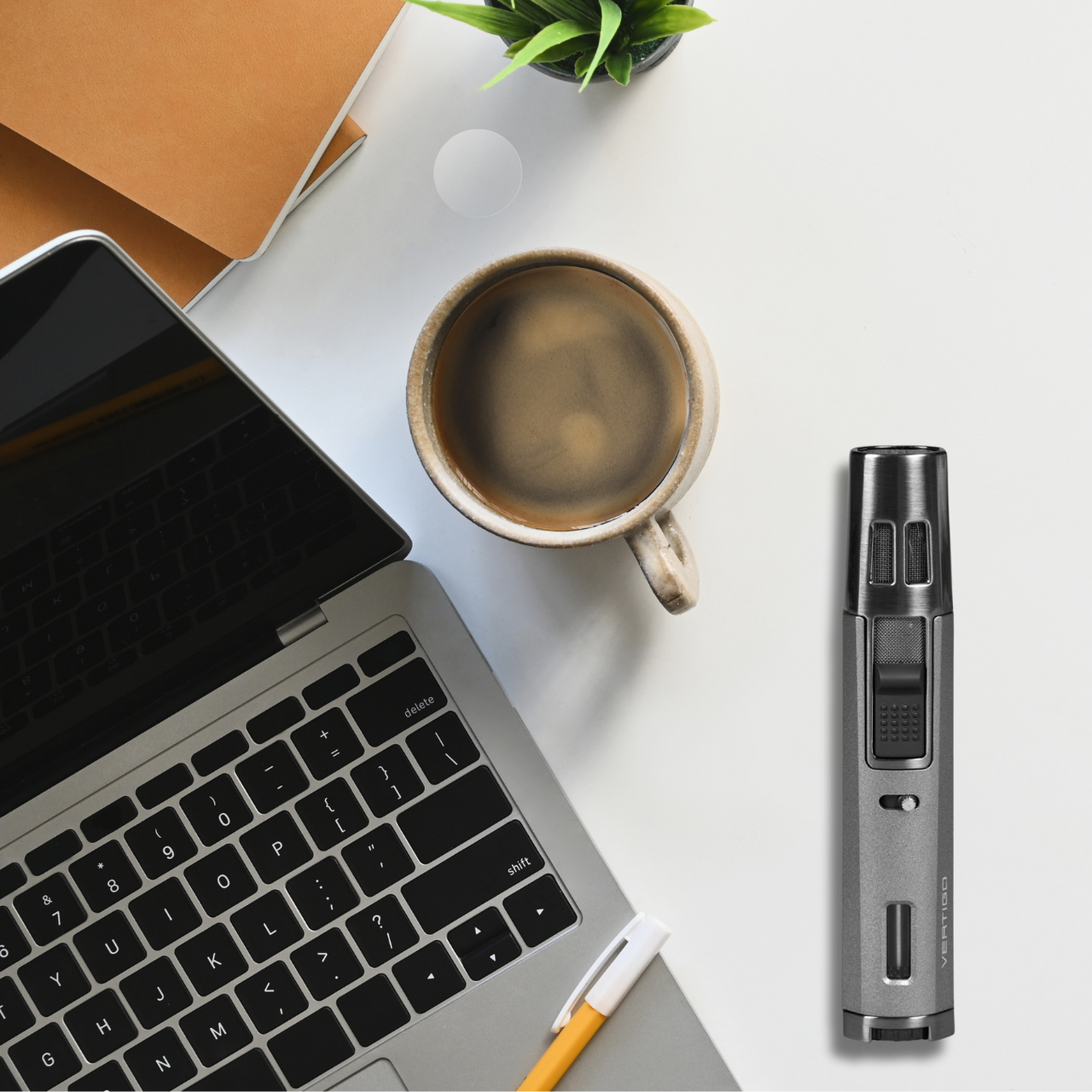 Vertigo Dagger Torch Flame Double Jet Cigar Lighter - Gunmetal - Flat Lay