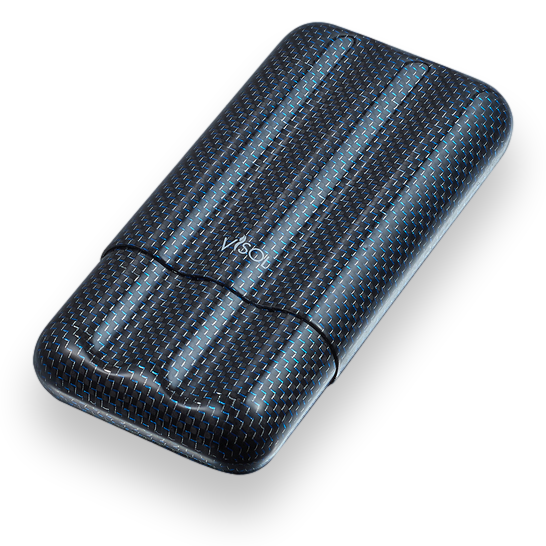 Visol Blue Kevlar and Carbon Fiber 3-Finger Cigar Case  - Exterior Front