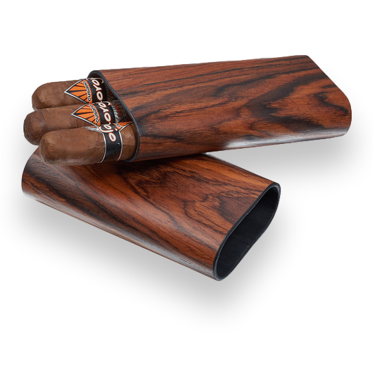 Visol Bruce Wood 3-Finger Cigar Case - Exterior Front Open with Cigars