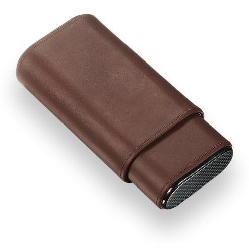 Visol Burgos Leather 3-Finger Cigar Case - Brown - Exterior Front Closed