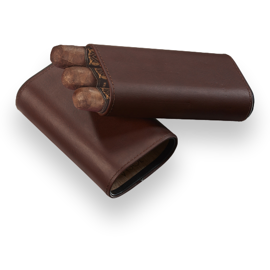 Visol Burgos Leather 3-Finger Cigar Case - Brown - Exterior Front Open