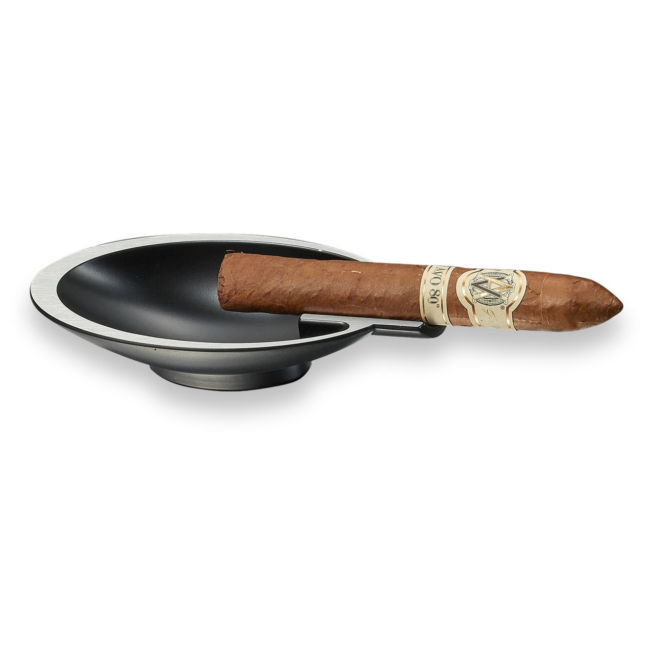 Visol Magus Metal 1-Cigar Ashtray - Black - Exterior Front with Cigar