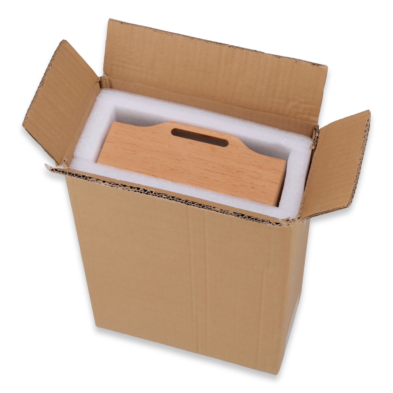 Wood Tray for Boveda Large Acrylic 75-Cigar Humidor - Exterior Front with Outside Packaging