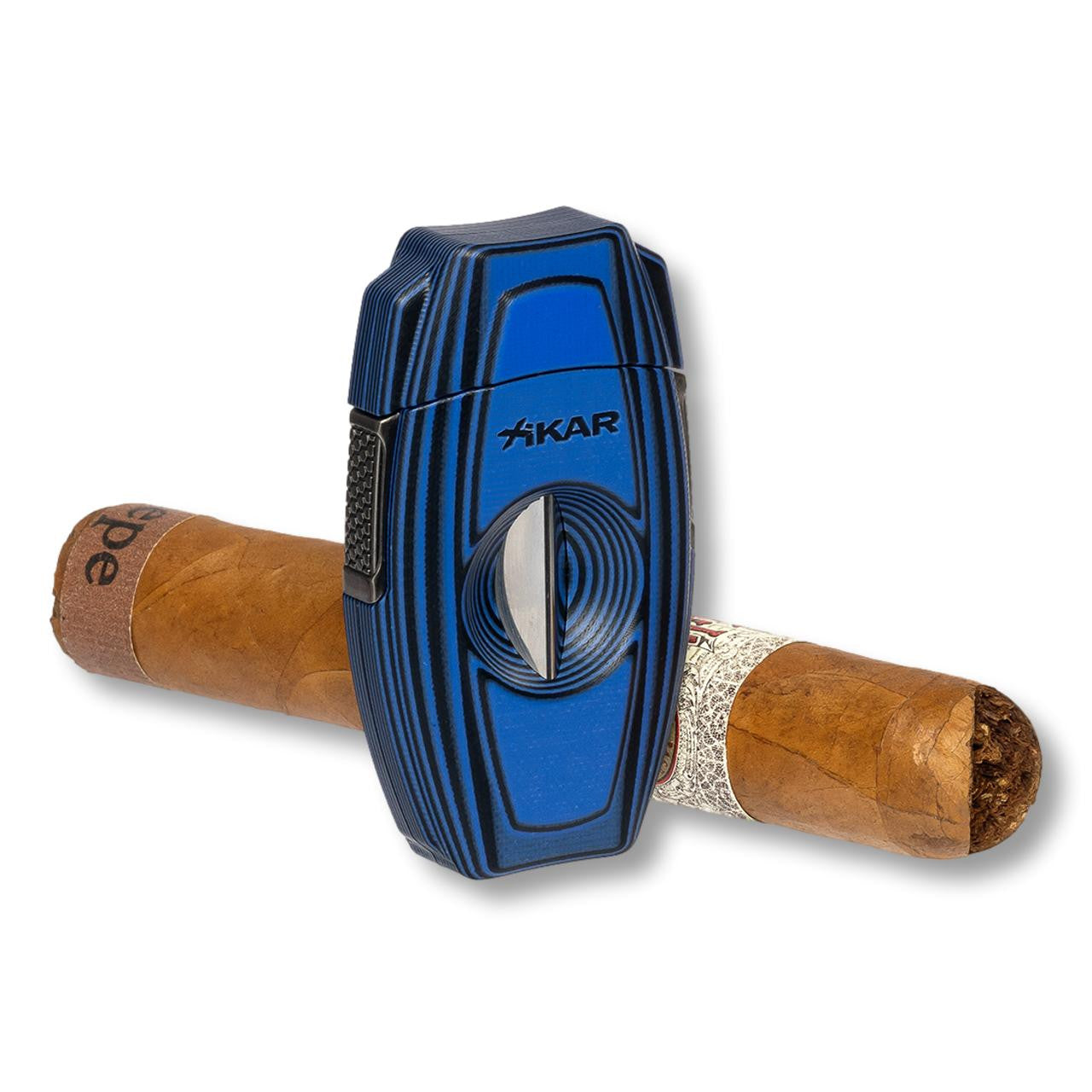 Xikar VX2 G10 V-Cut Cigar Cutters - Blue - Cutter with Cigar