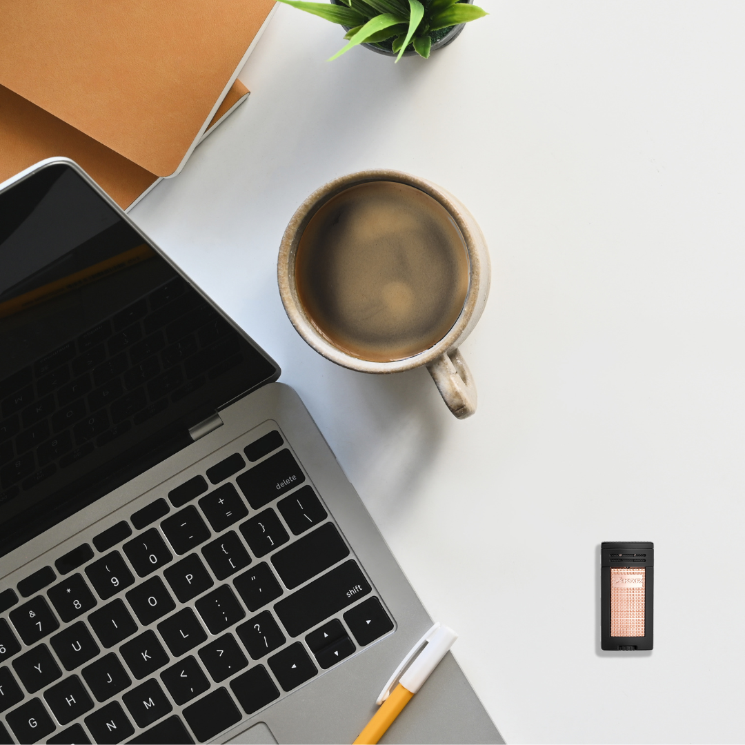 Xikar Ion Torch Flame Double Jet Cigar Lighter - Black And Rose Gold - Flat Lay