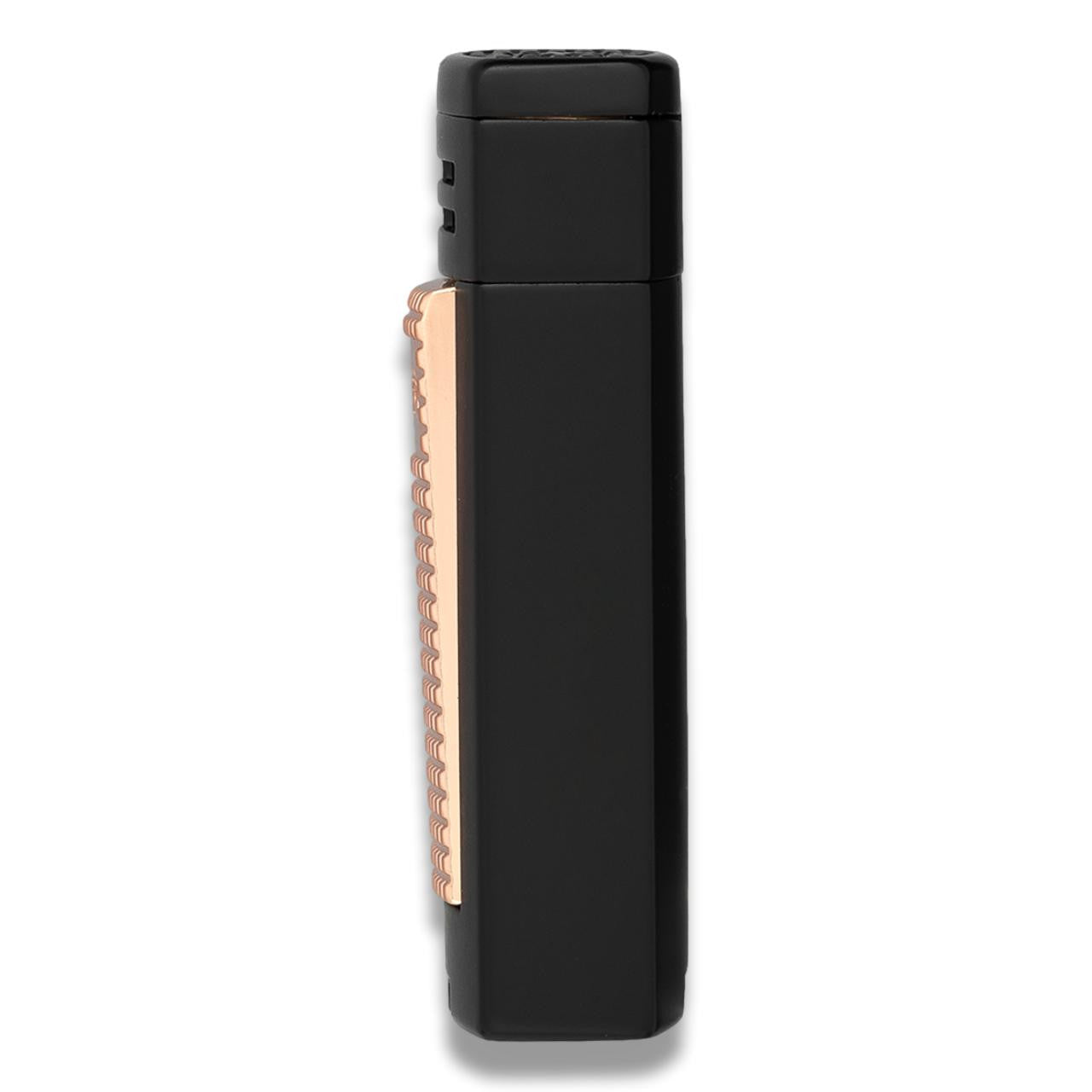 Xikar Ion Torch Flame Double Jet Cigar Lighter - Black And Rose Gold - Left Facing