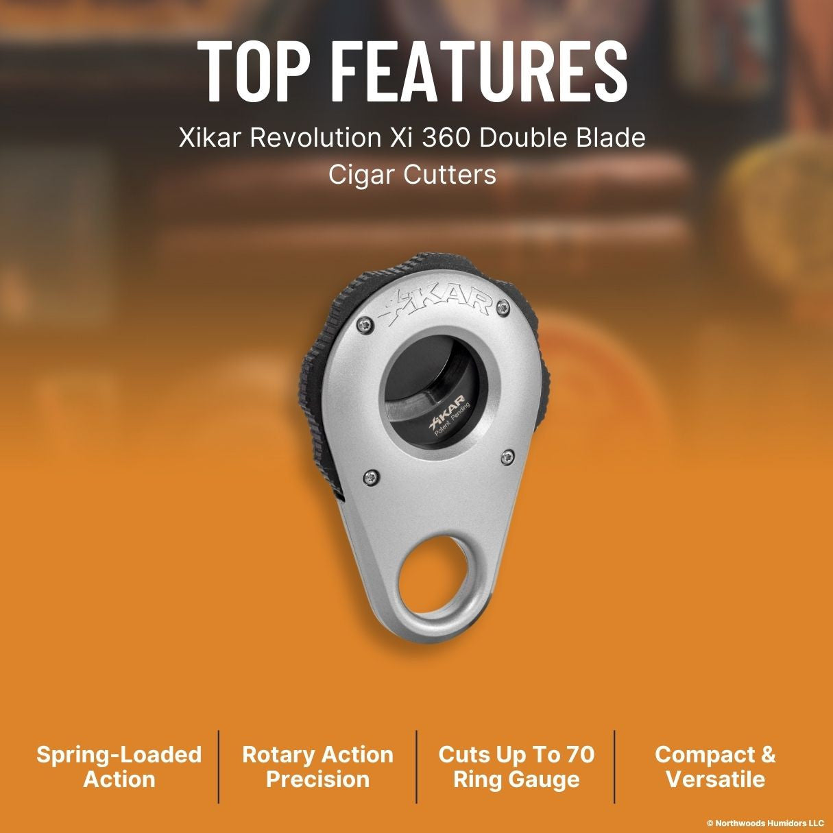 Xikar Revolution Xi 360 Double Blade Cigar Cutters - Silver - Top Features