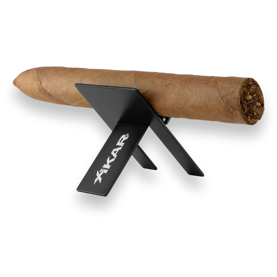 Xikar Black Cigar Stand - Exterior Front with Cigar