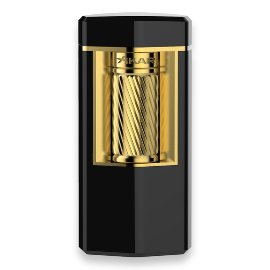 Xikar Meridian Triple Soft Flame Cigar Lighter - Black and Gold - Exterior Front
