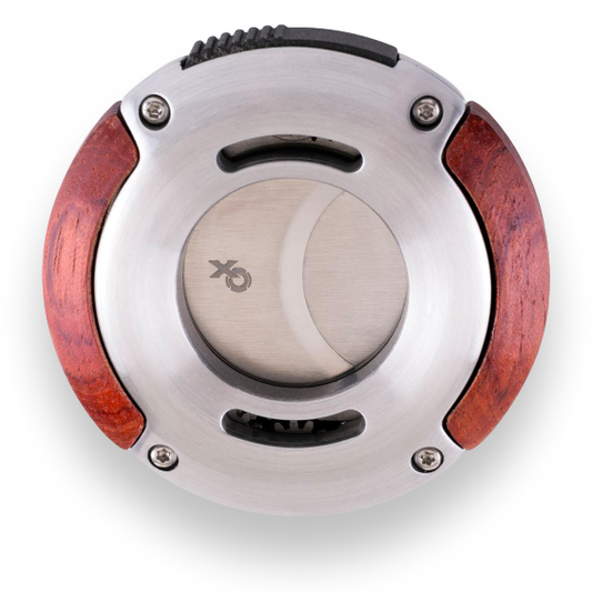 Xikar XO Wood Guillotine Double-Blade Cigar Cutter - Redwood - Exterior Front