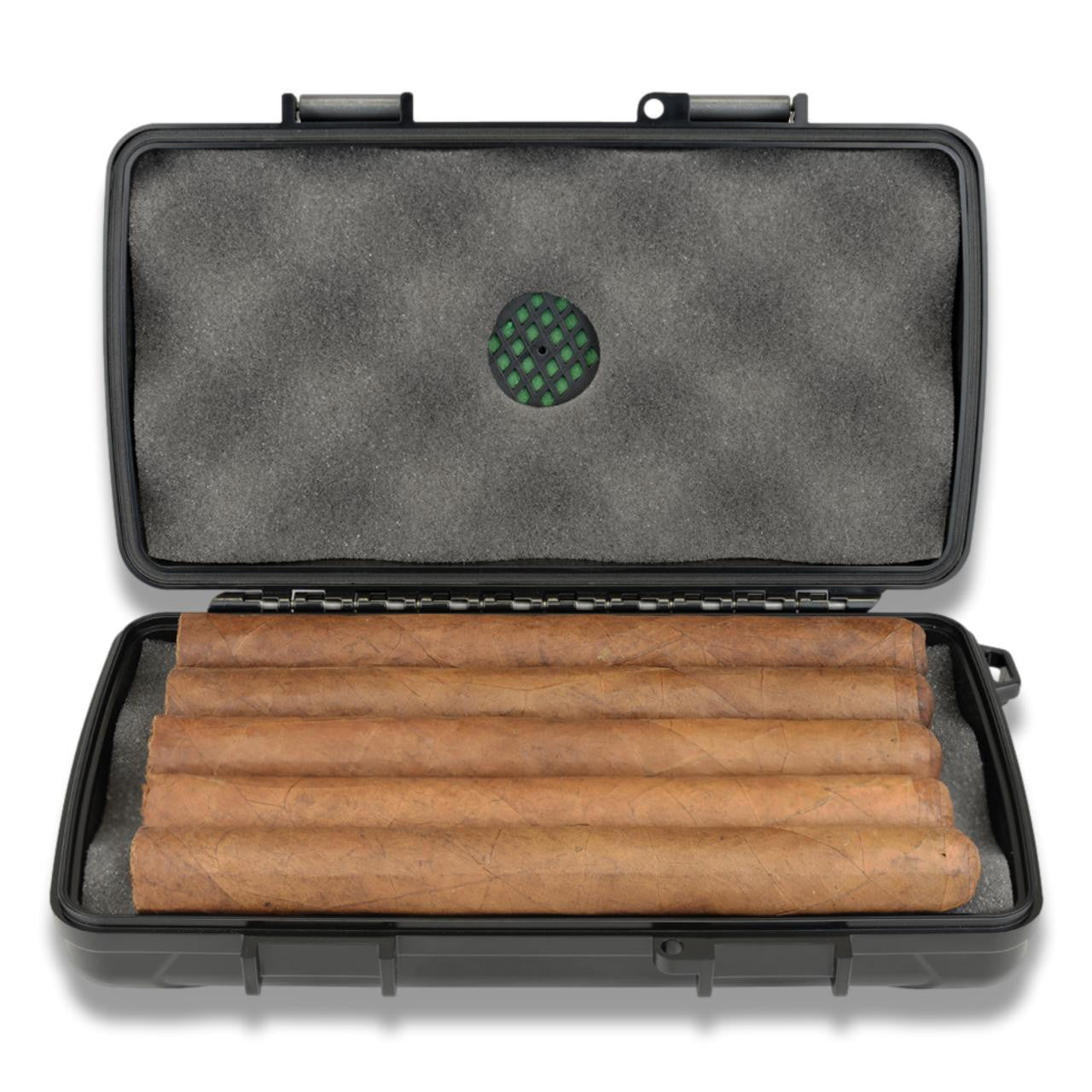 Xikar 5-Cigar Travel Humidor - Xikar Label - Flip Open with Cigar