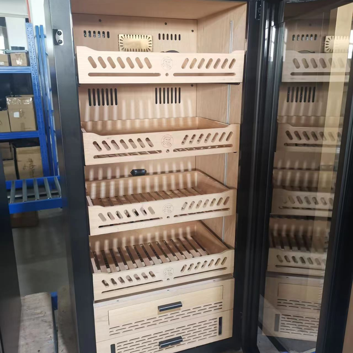 Yohtron YC-248G Premium Series Gold 1200-Cigar Electric Humidor - Open Door