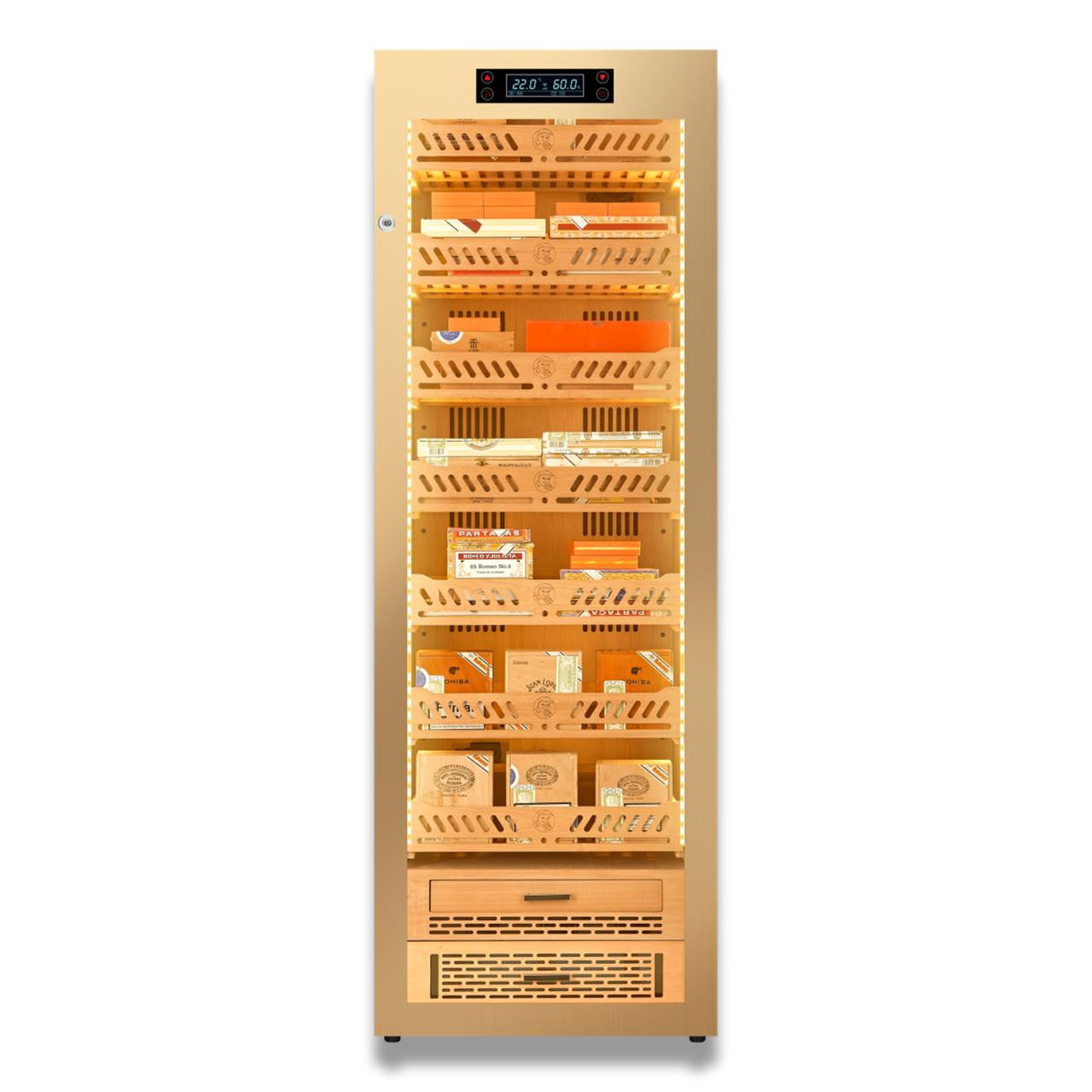 Yohtron YC-448G Premium Series Gold 2300-Cigar Electric Humidor - Front