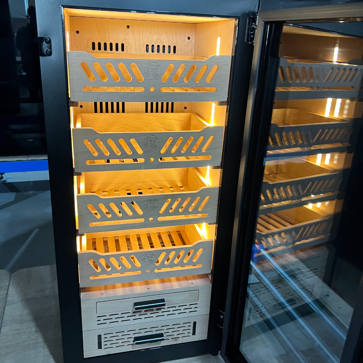 Yohtron YC-88 Premium Series Classic Black 450-Cigar Electric Humidor - Door Open