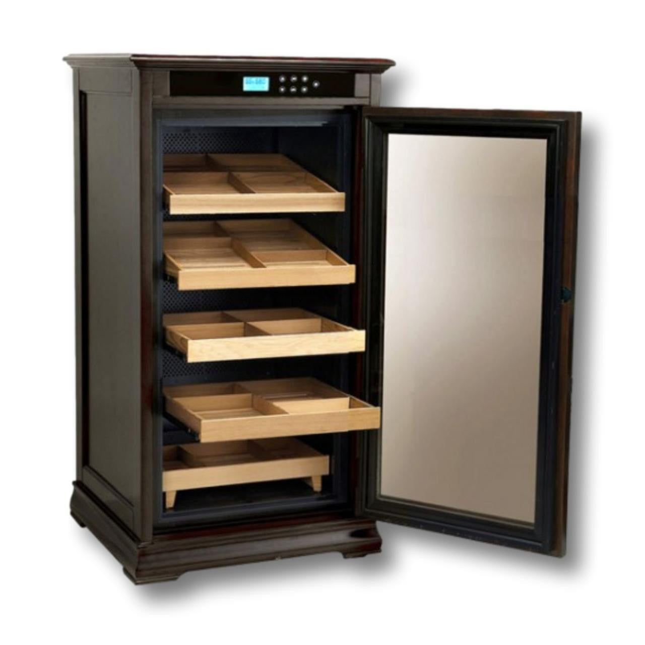 Prestige Redford Espresso 1,250-Cigar Electric Humidor - Front with Door Opened