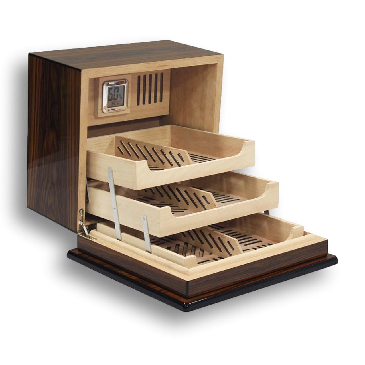 Prestige Elevate 150-Cigar Desktop Humidors - Rio Rosewood - Lid Flipped Open