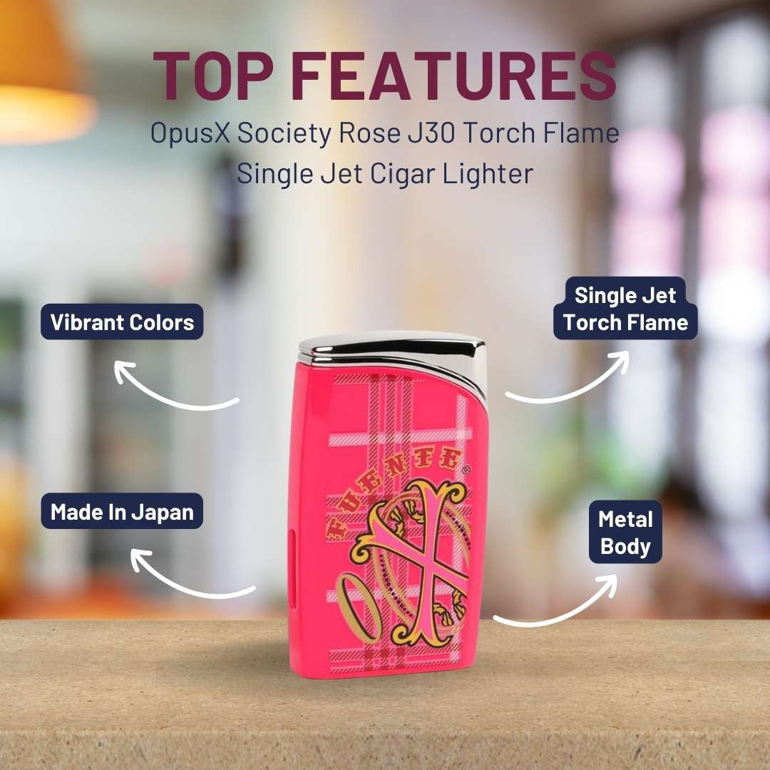 OpusX Society Rose J30 Torch Flame Single Jet Cigar Lighter - Top Features