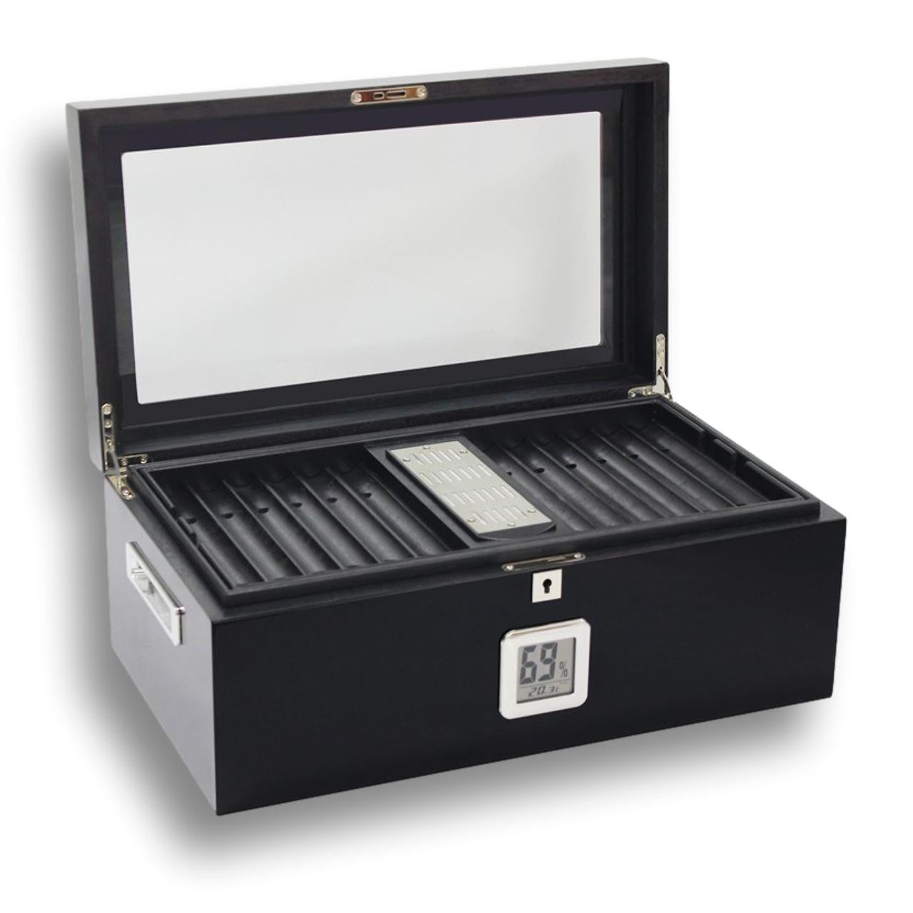 Prestige Raven 120-Cigar Desktop Humidor - Lid Flipped Open