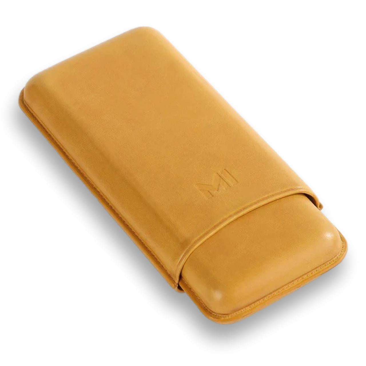 OpusX Society Spanish Nobuk Leather 3-Finger Soft Cigar Cases - Camel Yellow - Back Side
