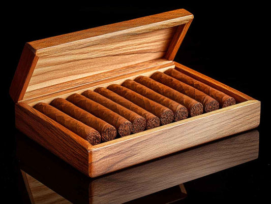 High-quality cigars arranged neatly in a wooden box