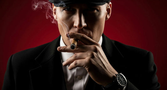 A man in a hat smoking a cigar