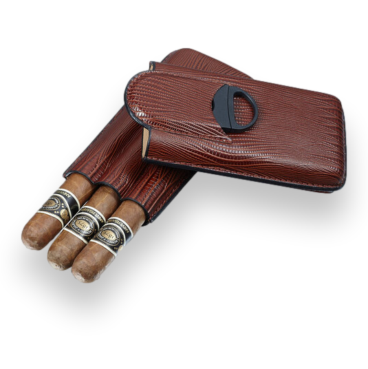 Visol Granada Leather 3-Finger Cigar Cases with Cutter