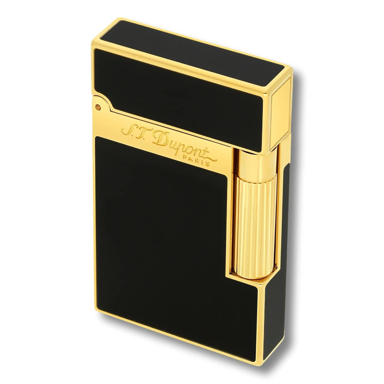 S.T. Dupont Lacquer Line 2 Double Soft Flame Cigar Lighter - Black Lacquer and Gold - Main Image - Left Facing