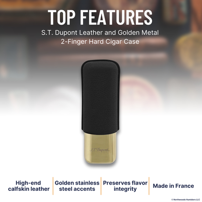 S.T. Dupont Leather and Golden Metal 2-Finger Hard Cigar Cases - Black and Golden - Top Features
