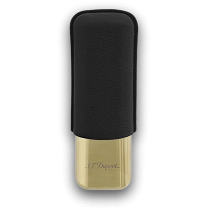 S.T. Dupont Leather and Golden Metal 2-Finger Hard Cigar Cases - Black and Golden - Main Image