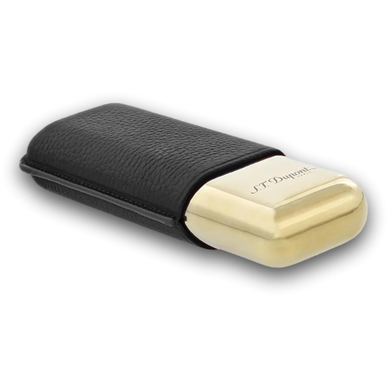 S.T. Dupont Leather and Golden Metal 2-Finger Hard Cigar Cases - Black and Golden - Flat Lay