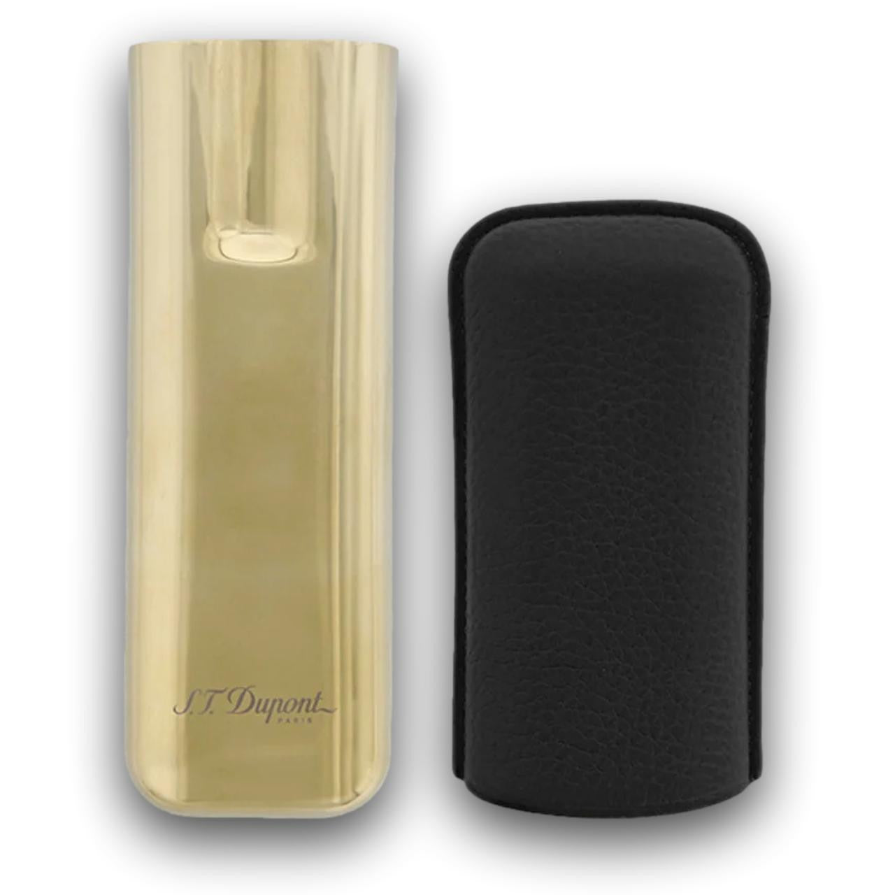 S.T. Dupont Leather and Golden Metal 2-Finger Hard Cigar Cases - Black and Golden - Lid Open