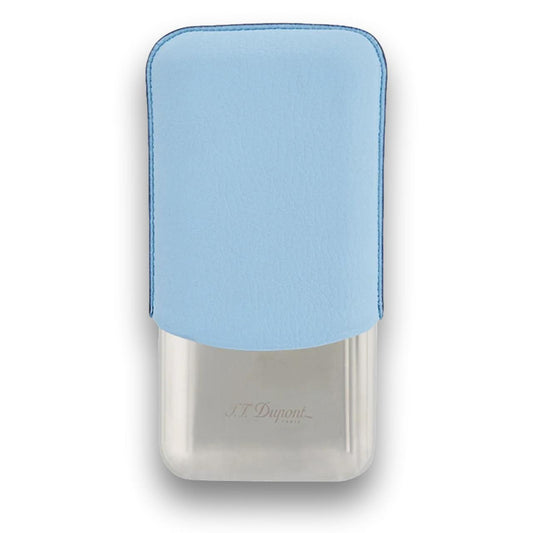 S.T. Dupont Leather and Chrome Metal 3-Finger Hard Cigar Cases - Turquoise and Chrome - Main Image -Front Side
