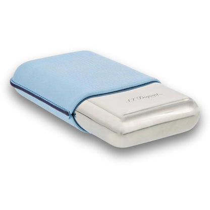 S.T. Dupont Leather and Chrome Metal 3-Finger Hard Cigar Cases - Turquoise and Chrome - Right Facing