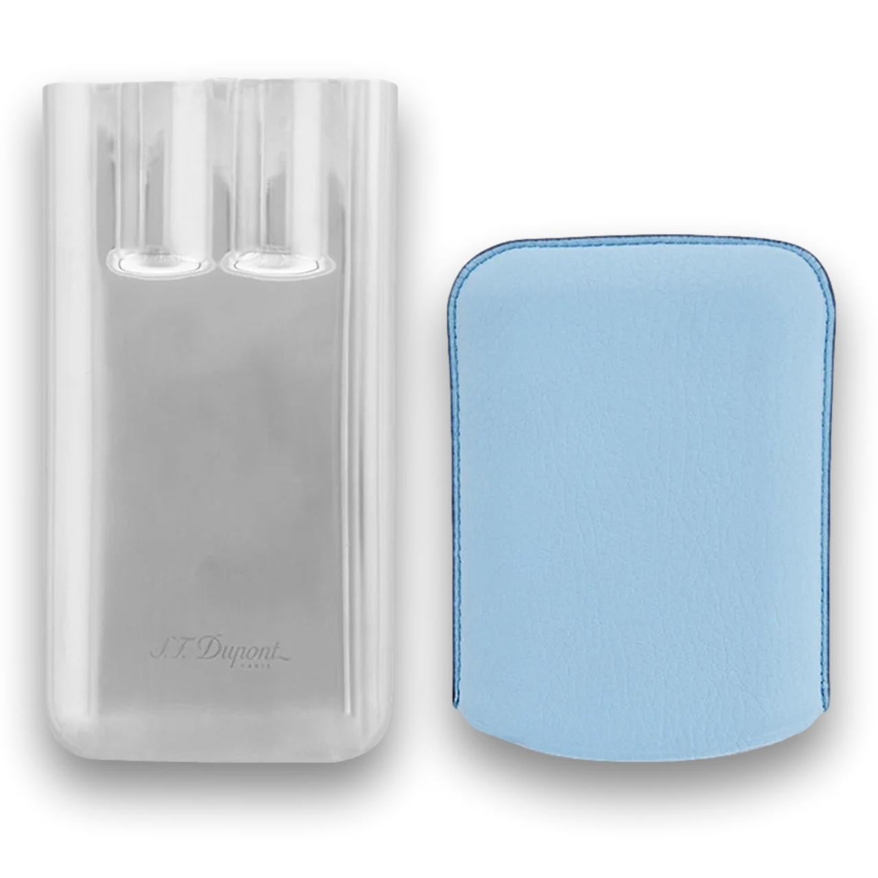 S.T. Dupont Leather and Chrome Metal 3-Finger Hard Cigar Cases - Turquoise and Chrome - Interior Details