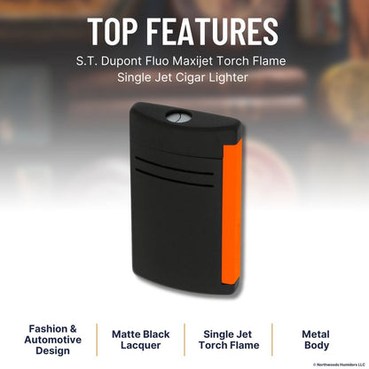 S.T. Dupont Fluo Maxijet Torch Flame Single Jet Cigar Lighter - Orange - Top Features