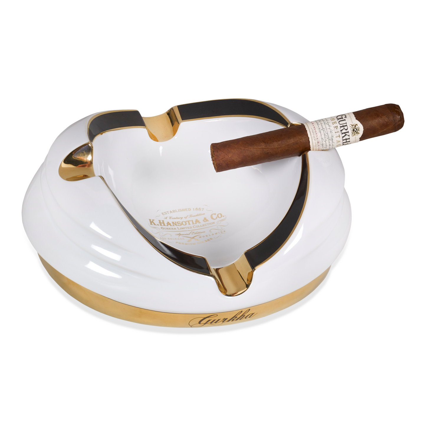 Gurkha Ceramic 4-Cigar Ashtray - White