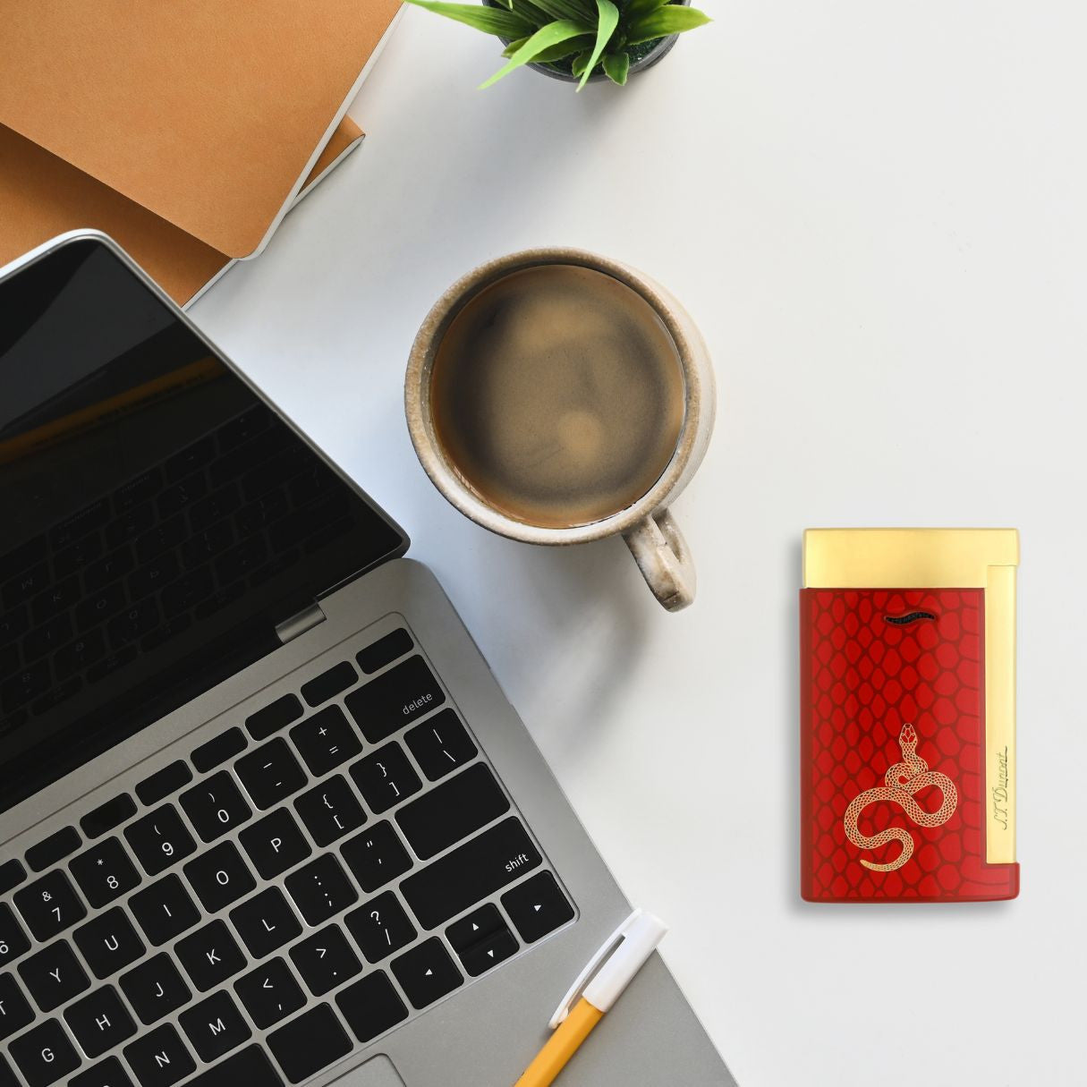 S.T. Dupont Year of the Snake Slim 7 Torch Flame Cigar Lighters - Red - Flatlay