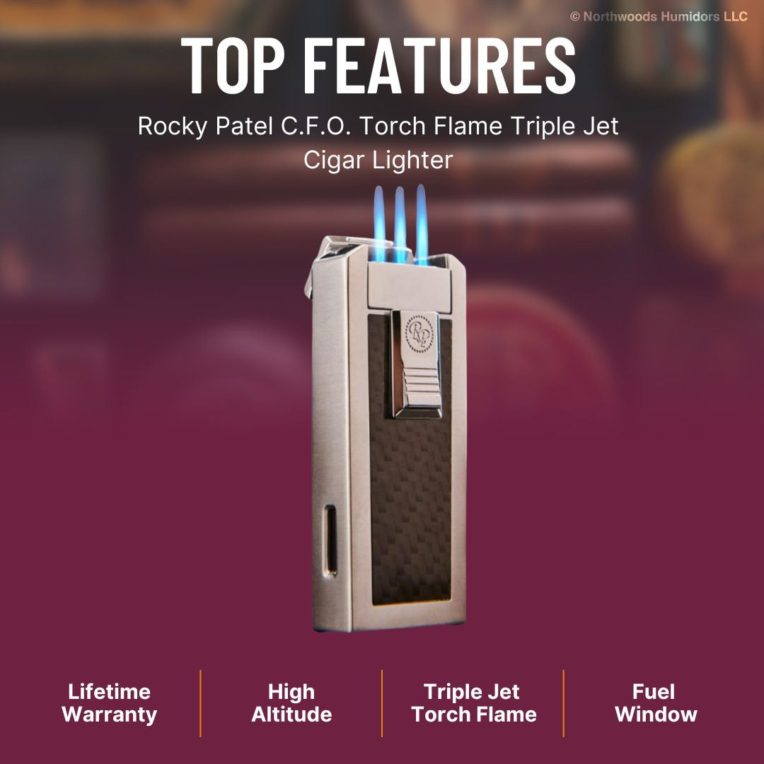 Rocky Patel C.F.O. Torch Flame Triple Jet Cigar Lighter - Silver & Black - Lifestyle