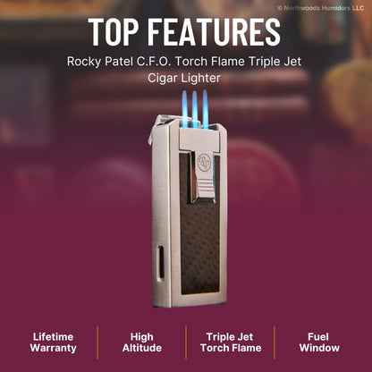 Rocky Patel C.F.O. Torch Flame Triple Jet Cigar Lighter - Silver & Black - Lifestyle