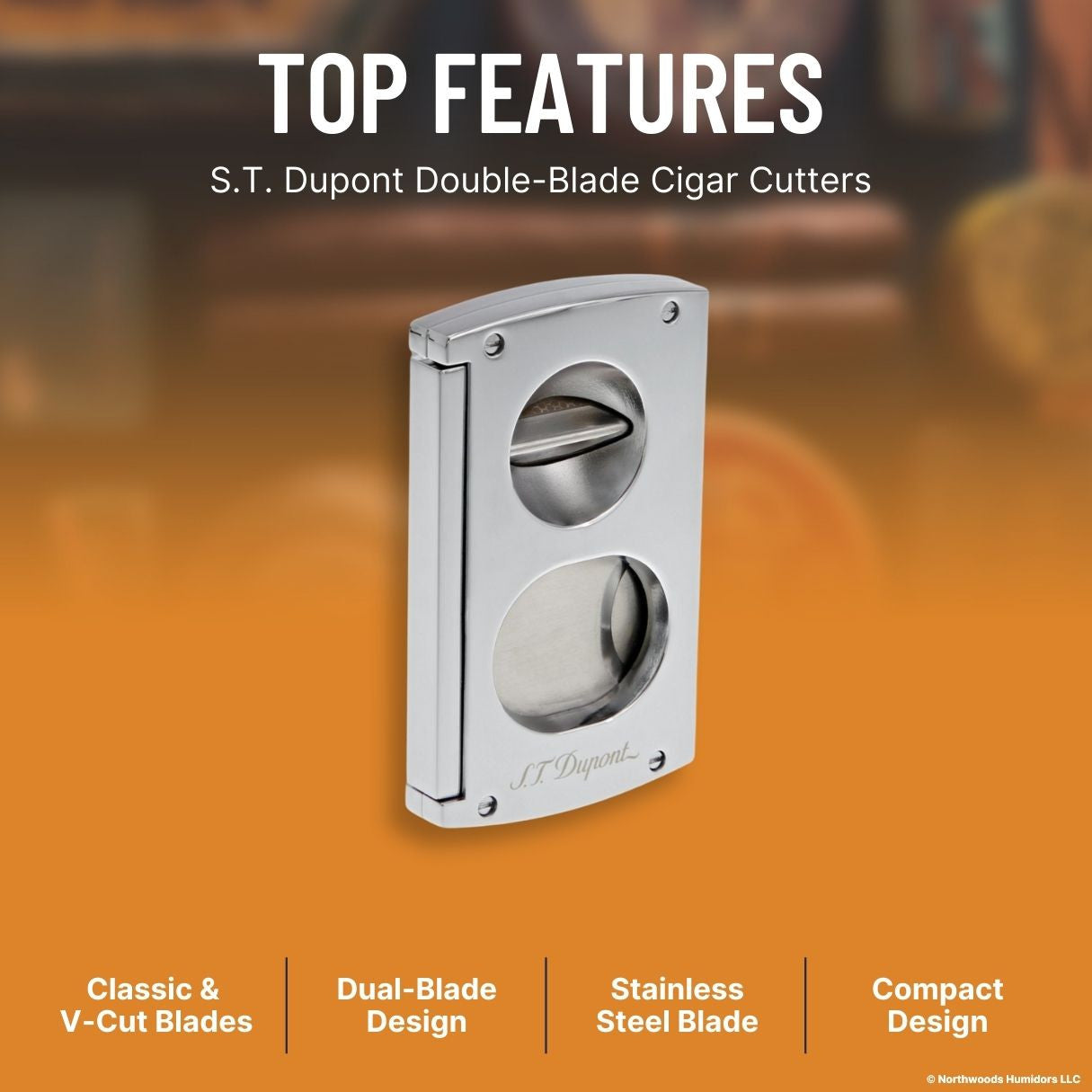 S.T. Dupont Double-Blade Cigar Cutters - Chrome - Top Features