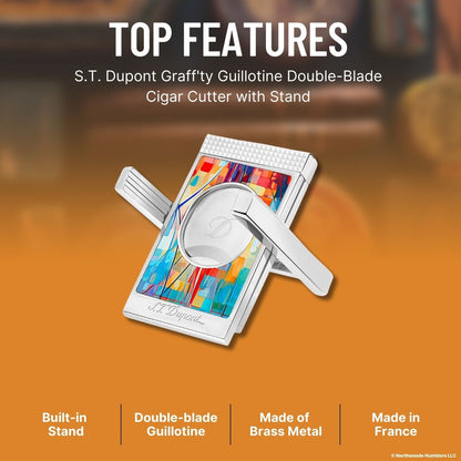 S.T. Dupont Graff'ty Guillotine Double-Blade Cigar Cutter with Stand - Top Features